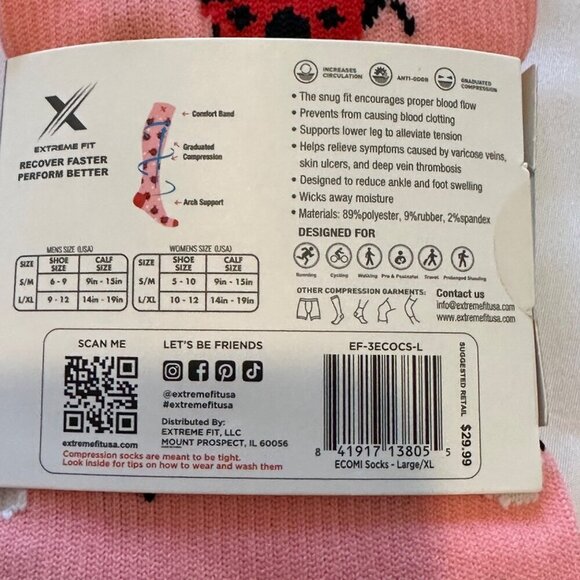 Extreme Fit Ladybug Compression Socks L/XL Knee High Supportive Pink Red Travel - Picture 9 of 11